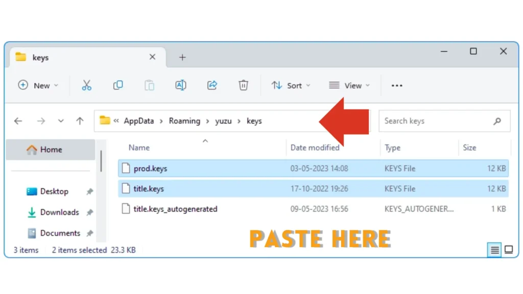Paste Yuzu Keys